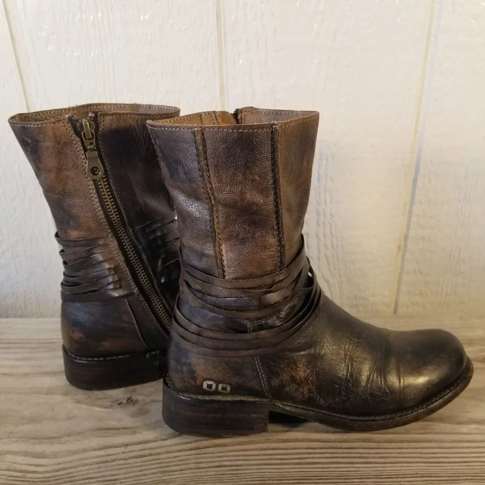 Bed|Stü Cobbler Series Teak Rampton Womens Leather 8in Side Zip Boots 6 B